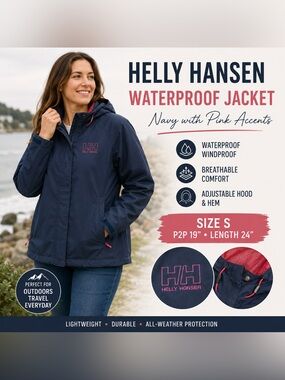 Helly Hansen Navy Waterproof Hooded Rain Jacket Women’s Small Outdoor Hiking